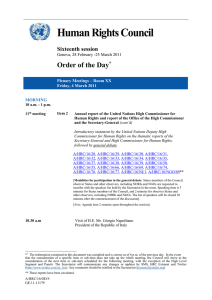 Human Rights Council Order of the Day  Sixteenth session