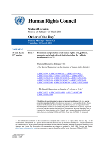 Human Rights Council Order of the Day  Sixteenth session