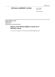 A Advance unedited version  Report of the Human Rights Council on its