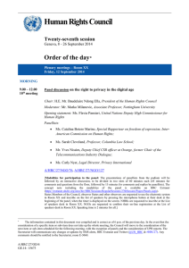 Human Rights Council  Order of the day Twenty-seventh session