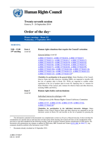 Human Rights Council  Order of the day Twenty-seventh session