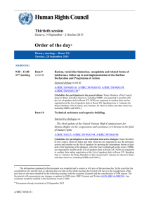 Human Rights Council  Order of the day Thirtieth session