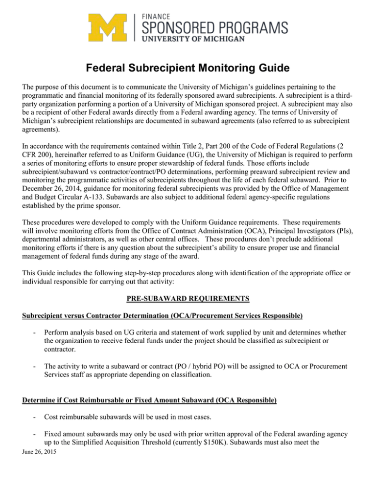 Federal Subrecipient Monitoring Guide