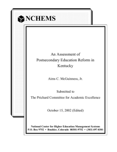NCHEMS An Assessment of Postsecondary Education Reform in Kentucky