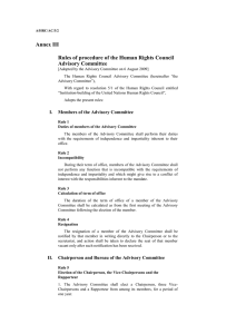 Annex III  Rules of procedure of the Human Rights Council Advisory Committee