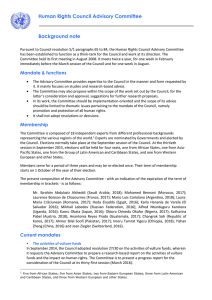 Human Rights Council Advisory Committee Background note