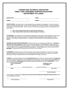 CAREER AND TECHNICAL EDUCATION FAMILY AND CONSUMER SCIENCES EDUCATION DEPARTMENT SYLLABUS