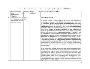 Annex - Response to the Recommendations accepted by Georgia during... cycle UPR (2011) Recommendation