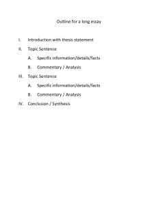 Outline for a long essay  I. Introduction with thesis statement
