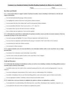 Common Core Standards Student Checklist Reading Standards for History/S.S. Grade... Name__________________________ Class________________
