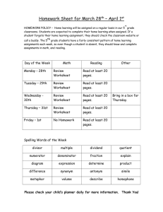 Homework Sheet for March 28 – April 1  th