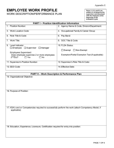 EMPLOYEE WORK PROFILE  WORK DESCRIPTION/PERFORMANCE PLAN Appendix E