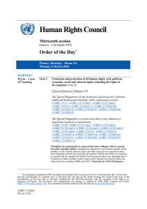 Human Rights Council Order of the Day  Thirteenth session