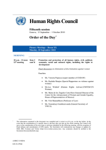 Human Rights Council Order of the Day  Fifteenth session