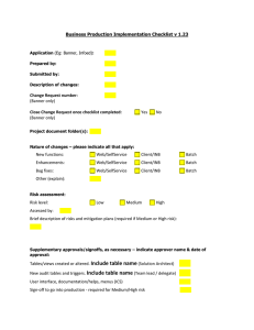 Business Production Implementation Checklist v 1.23 Change Request number: