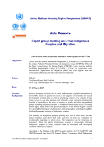 Aide Mémoire Expert group meeting on Urban Indigenous Peoples and Migration