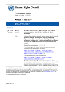 Human Rights Council  Order of the day Twenty-ninth session