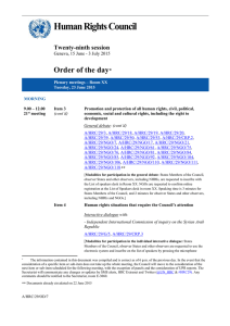 Human Rights Council  Order of the day Twenty-ninth session