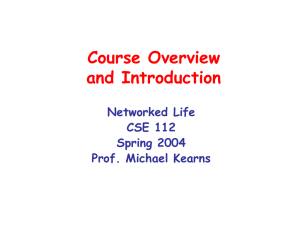 Course Overview and Introduction Networked Life CSE 112