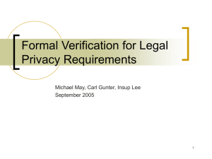 Formal Verification for Legal Privacy Requirements Michael May, Carl Gunter, Insup Lee