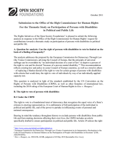 Submission to the Office of the High Commissioner for Human... For the Thematic Study on Participation of Persons with Disabilities