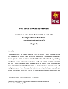 SOUTH AFRICAN HUMAN RIGHTS COMMISSION  Human Rights of Persons with Disabilities—