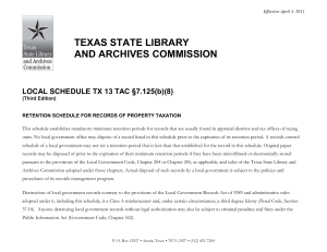 TEXAS STATE LIBRARY AND ARCHIVES COMMISSION LOCAL SCHEDULE TX 13 TAC §7.125(b)(8)