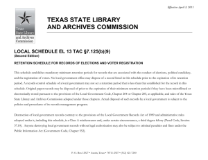 TEXAS STATE LIBRARY AND ARCHIVES COMMISSION LOCAL SCHEDULE EL 13 TAC §7.125(b)(9)