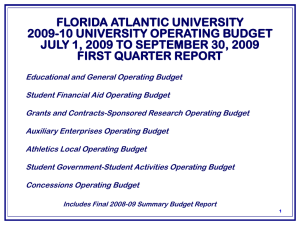 FLORIDA ATLANTIC UNIVERSITY 2009-10 UNIVERSITY OPERATING BUDGET FIRST QUARTER REPORT