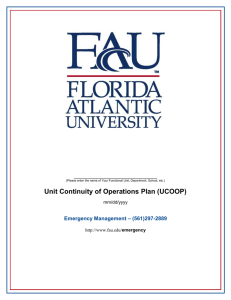 Unit Continuity of Operations Plan (UCOOP) – (561)297-2889 Emergency Management