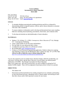 Course Syllabus Introduction to Music Education MUE 2040