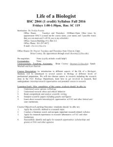 Life of a Biologist  BSC 2844 (1 credit) Syllabus Fall 2016