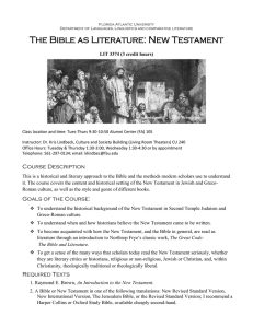 The Bible as Literature: New Testament LIT 3374 (3 credit hours)