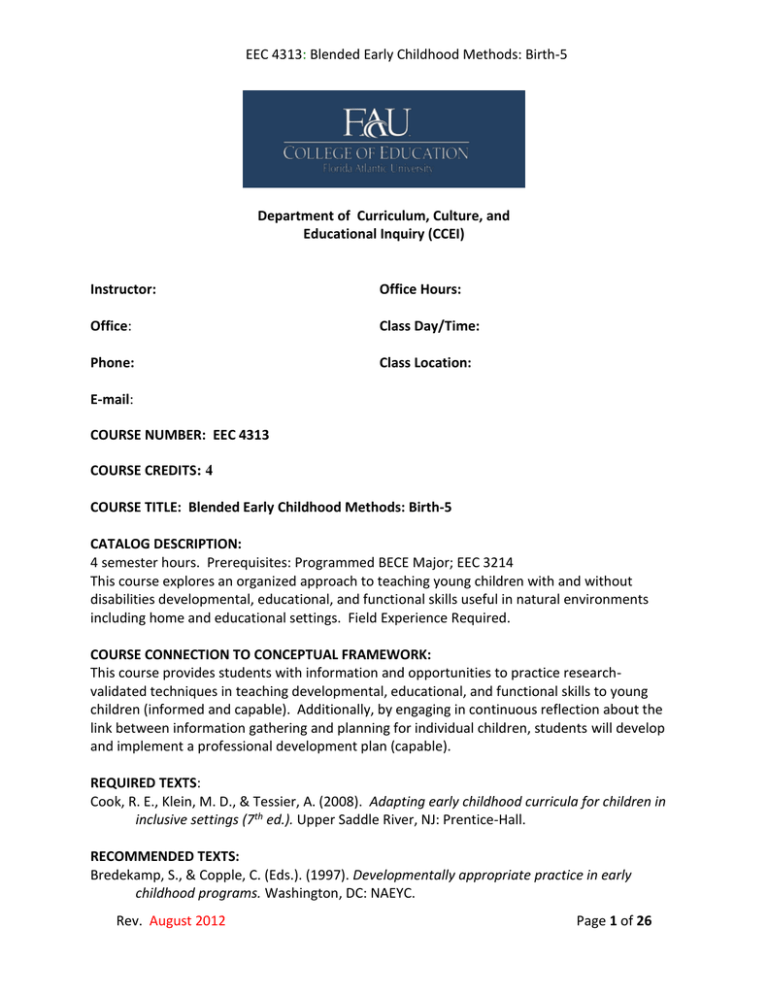 EEC 4313 Blended Early Childhood Methods Birth5