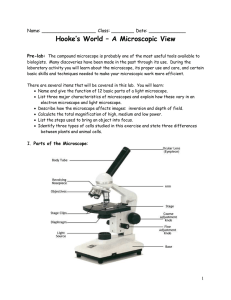 Hooke’s World – A Microscopic View Pre-lab: