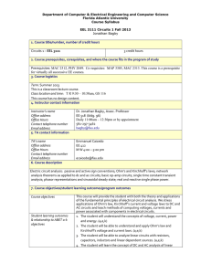 Department of Computer &amp; Electrical Engineering and Computer Science Course Syllabus