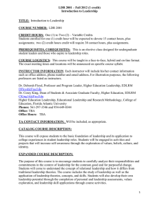 LDR 2001 – Fall 2012 (1 credit) Introduction to Leadership  TITLE: