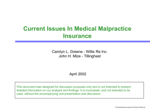 Current Issues In Medical Malpractice Insurance John H. Mize - Tillinghast