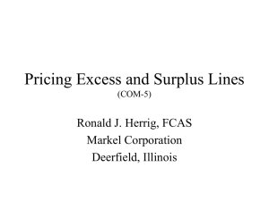 Pricing Excess and Surplus Lines Ronald J. Herrig, FCAS Markel Corporation Deerfield, Illinois