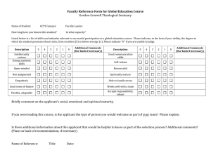 Faculty Reference Form for Global Education Course Gordon-Conwell Theological Seminary