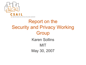 Report on the Security and Privacy Working Group Karen Sollins
