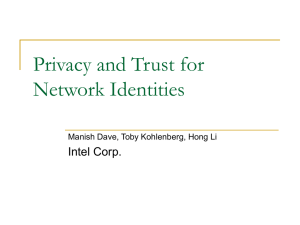 Privacy and Trust for Network Identities Intel Corp.