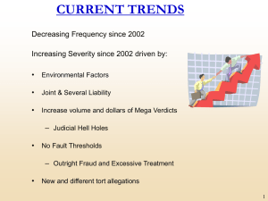 CURRENT TRENDS Decreasing Frequency since 2002 Increasing Severity since 2002 driven by: •