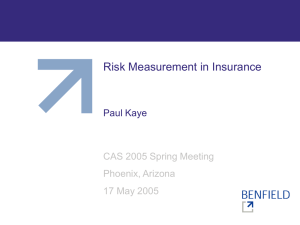 Risk Measurement in Insurance Paul Kaye CAS 2005 Spring Meeting Phoenix, Arizona