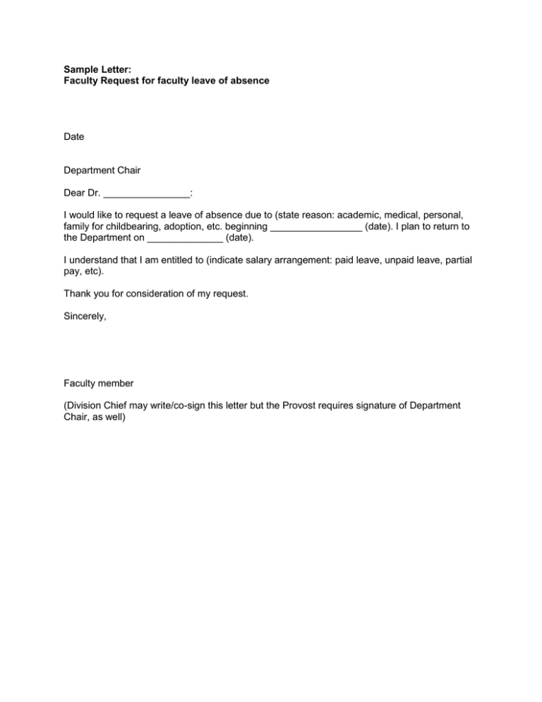 Requesting Leave Of Absence Letter Collection Letter Template ...