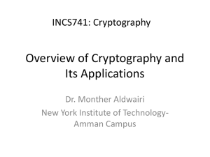 Overview of Cryptography and Its Applications INCS741: Cryptography Dr. Monther Aldwairi