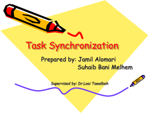 Task Synchronization Prepared by: Jamil Alomari Suhaib Bani Melhem Supervised by: Dr.Loai Tawalbeh
