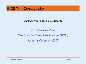 INCS 741: Cryptography Overview and Basic Concepts Dr. Lo’ai Tawalbeh