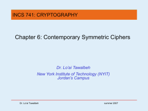 Chapter 6: Contemporary Symmetric Ciphers INCS 741: CRYPTOGRAPHY Dr. Lo’ai Tawalbeh