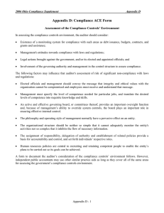 Appendix D: Compliance ACE Form  Assessment of the Compliance Controls’ Environment